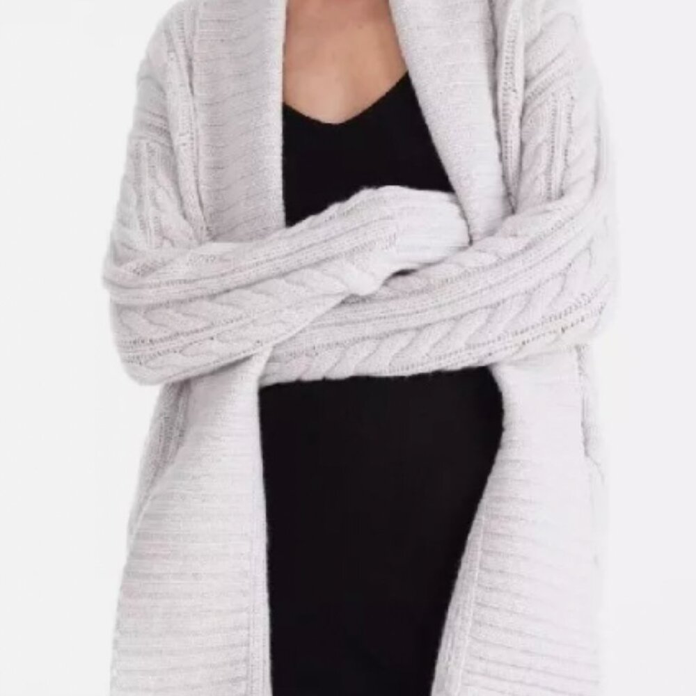 Naked Cashmere Mara Oversized Cableknit Cashmere Cardigan Light Grey XS